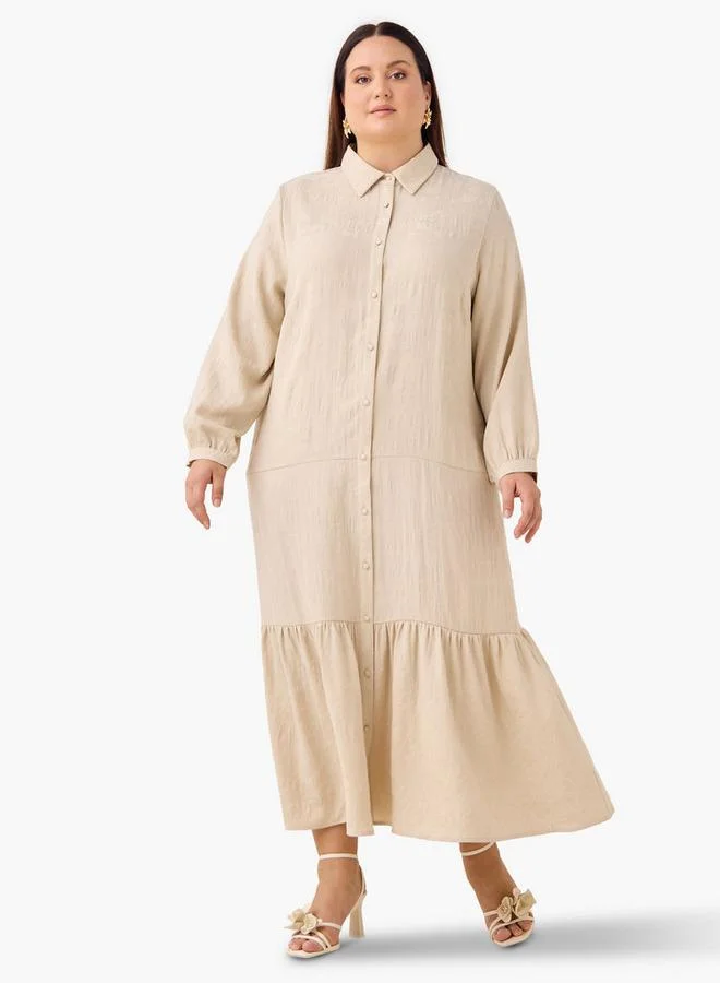 Ulla Popken Plus Size Ulla Popken Tiered Jacquard Maxi Dress